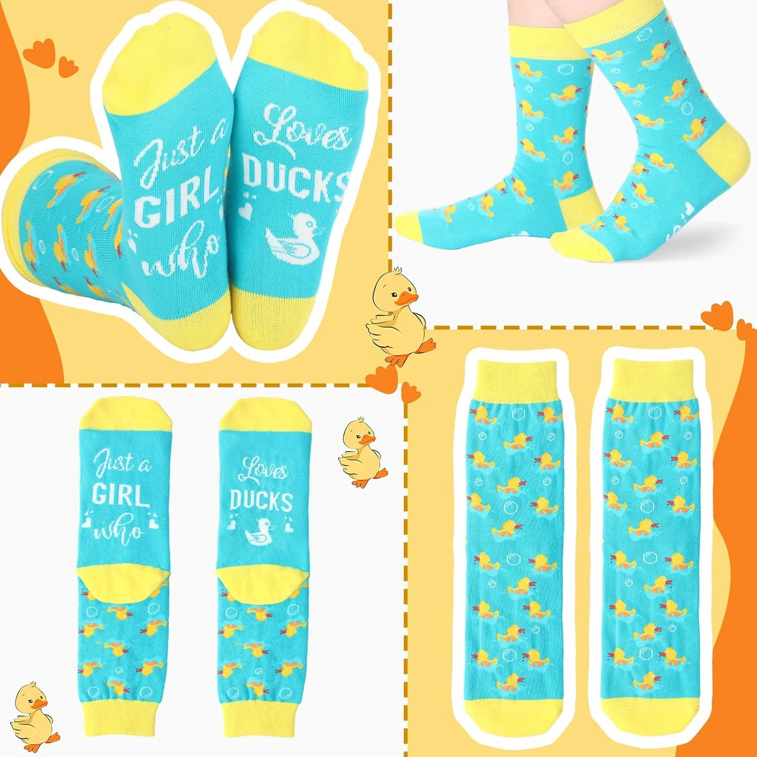 Skylety Duck Gifts Set Includes 16 oz Duck Glass Cup with Lid and Straw Duck Socks Just a Girl Who Loves Ducks Makeup Bag Cute Duck Stuff Duck Accessories Duck Gift for Duck Lovers Women graduation
