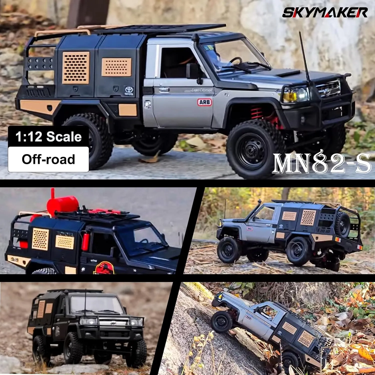Skymaker MN82S LC79 1:12 Full Scale Pickup Trail Truck 4WD Climbing Car with 1200mAh Battery RC Truck 2.4GHz Remote Control Car for Adult Gift RC Hobbier (Black)