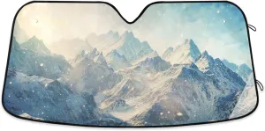 Skyrim Mountains Winter Car Windshield Sunshade Foldable Reflective Sun Visor Medium 55 x 27.6 in