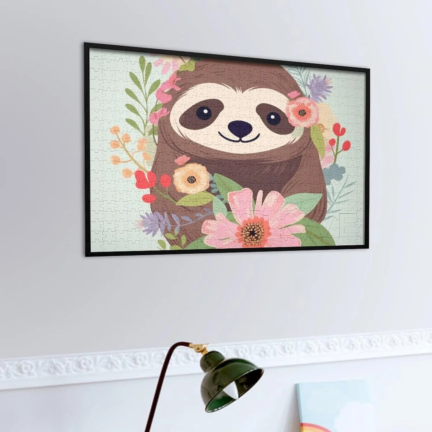 Sloth and Flowers Puzzles 520 Pieces Personalized Jigsaw Puzzles Sloth and Flowers Photo Puzzle Challenging Picture Puzzle for Adults Personaliz Jigsaw with Storage Bag (20.5" X 15")