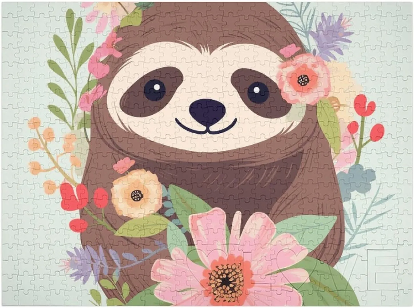 Sloth and Flowers Puzzles 520 Pieces Personalized Jigsaw Puzzles Sloth and Flowers Photo Puzzle Challenging Picture Puzzle for Adults Personaliz Jigsaw with Storage Bag (20.5" X 15")