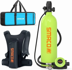 SMACO S700 Mini Scuba Tank 1.9L Portable Scuba Diving Tank Reusable Pony Bottle up to 30 Minutes Dive Time Backup Snorkel Air Tank Kit Diving Oxygen Cylinder for Underwater Exploration Rescue