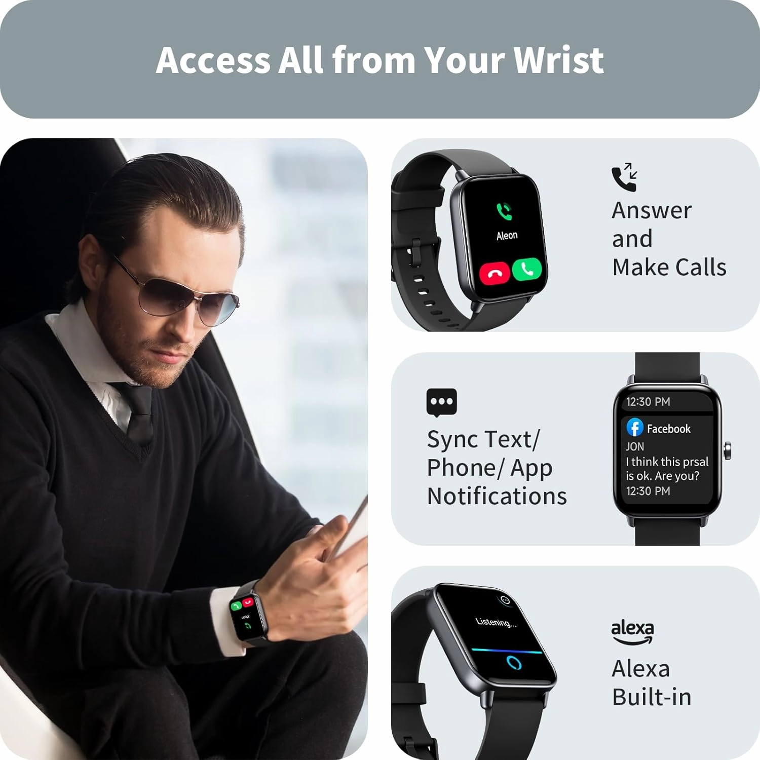 Smart Watches for Men, 1.8" Screen Activity Tracker, Heart Rate/Sleep/SpO2 Monitor, Make/Answer Calls, IP68 Waterproof Smartwatch for iPhone/Samsung/Android, 101  Sport Modes Fitness Reloj Inteligente