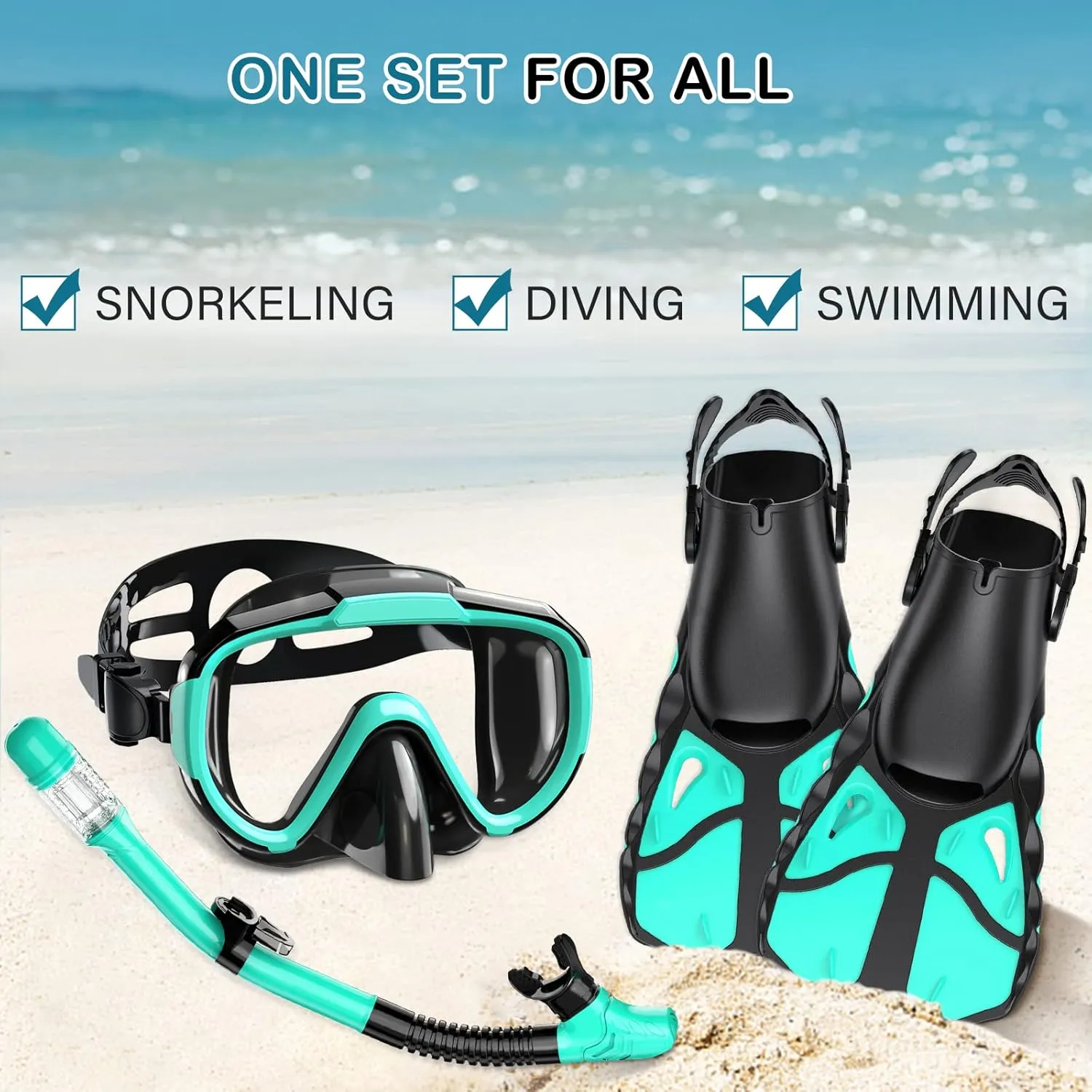 Snorkel Set with Fins for Adults, Snorkeling Gear for Adults Men and Women, Snorkle, Mask Set Adults Dry Top Snorkel Mask Combo Set with Travel Bag for Snorkeling, Diving, Swimming