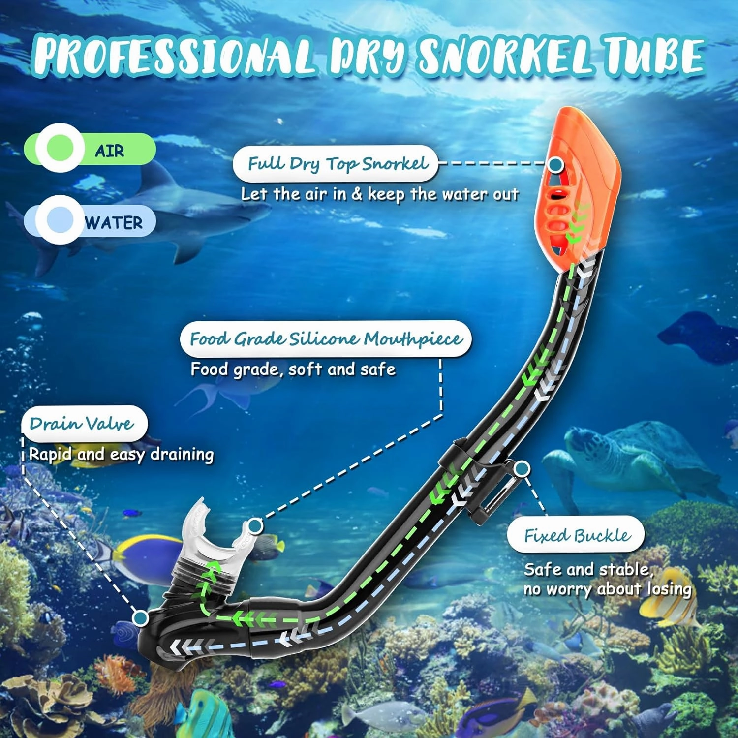 Snorkeling Gear for Kids Ages 6-14, 4 in 1 Kids Mask Fins Snorkel Set with Panoramic View Anti Fog Mask, Dry Top Snorkel, Trek Fins and Travel Bag, Kids Snorkel Set for Youth Teens Junior