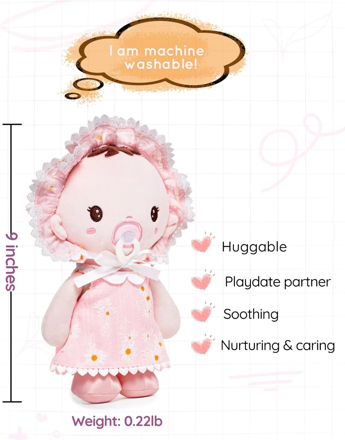 Soft Baby Doll Toys (9''), My First Baby Rag Doll for 1 Year-Old Girl Birthday Gift, Christmas Plush Toys Gift for Toddler Kids Infants-Daisy Baby
