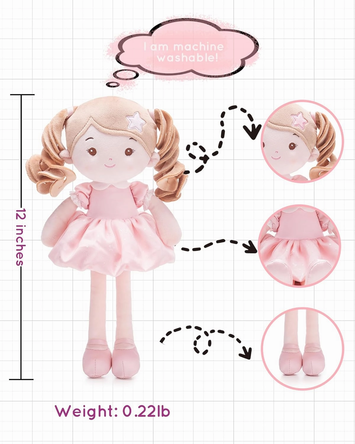 Soft Baby Doll Toys (12''), My First Baby Rag Doll for 1 Year-Old Girl Birthday Gift, Christmas Plush Toys Gift for Toddler Kids Infants -Princess Starlet