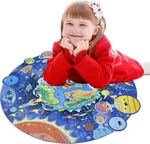 Solar System Puzzle for Kids 4-6 – 128-Piece Round Floor Jigsaw, STEM Learning Toy, Space Puzzle with Planets for Boys & Girls, Educational Gift for Kids Ages 3-8