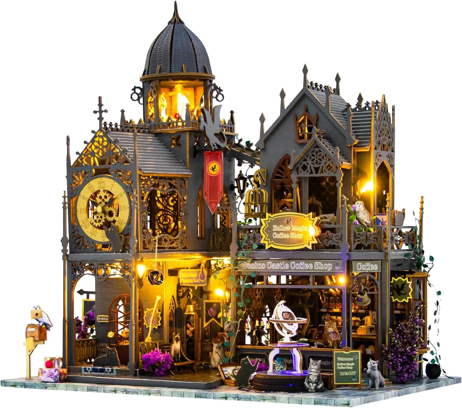 Spilay Dollhouse DIY Miniature Wooden Furniture Kit,Mini Handmade Big Castle Model,with Dust Cover & Music Box 1:24 Scale Creative Doll House Toys for Adult Gift
