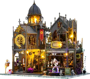 Spilay Dollhouse DIY Miniature Wooden Furniture Kit,Mini Handmade Big Castle Model,with Dust Cover & Music Box 1:24 Scale Creative Doll House Toys for Adult Gift