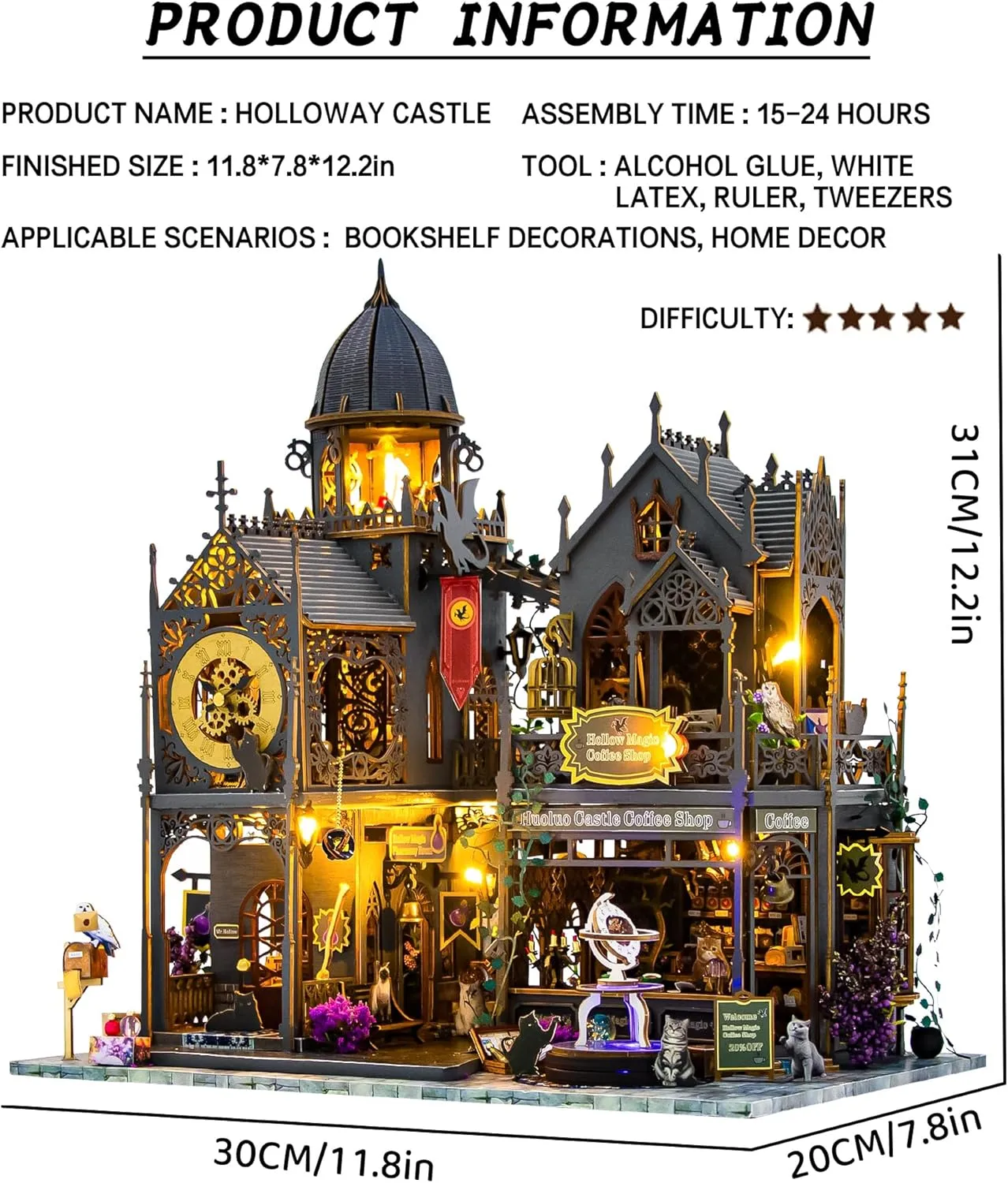 Spilay Dollhouse DIY Miniature Wooden Furniture Kit,Mini Handmade Big Castle Model,with Dust Cover & Music Box 1:24 Scale Creative Doll House Toys for Adult Gift