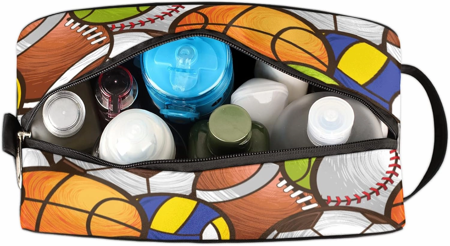 Sport Baseball Portable Travel Toiletry Bag, Volleyball Soccer Ball Dopp Kit Cosmetic Organizer Makeup Bag Shower Shaving Bag for Men Women