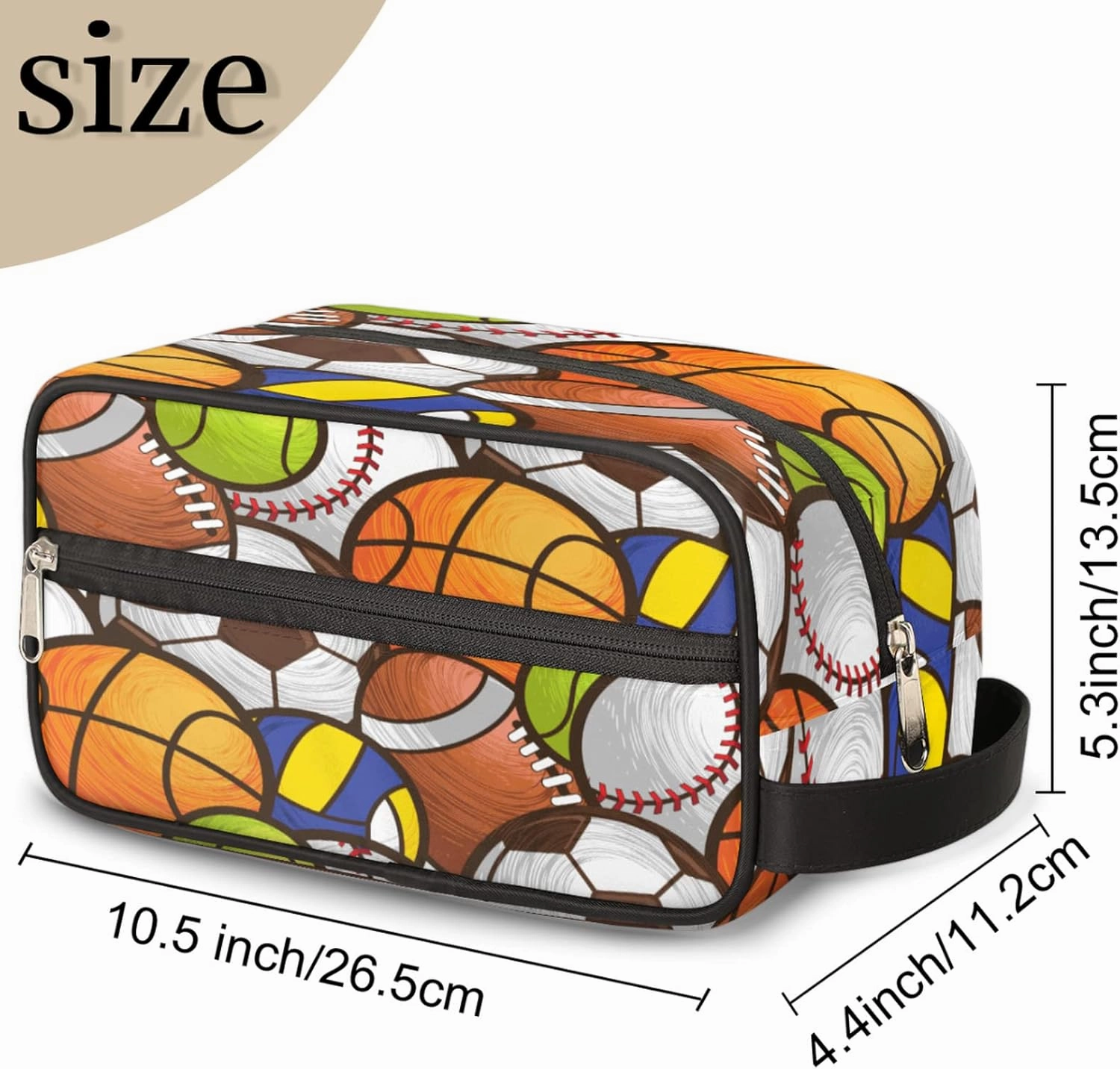Sport Baseball Portable Travel Toiletry Bag, Volleyball Soccer Ball Dopp Kit Cosmetic Organizer Makeup Bag Shower Shaving Bag for Men Women
