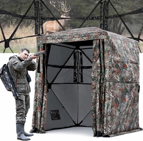 Sportneer Hunting Blind 270 Degree See Through Ground Blind with Silent Sliding Door & Windows for Deer Hunting, 2-3 Person Pop Up Ground Blind for Turkey and Deer with Carrying Bag