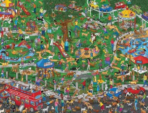 Springbok - The Dog Park - 500 Piece Jigsaw Puzzle- Cartoon Illustration of Dog Park by Steven Skelton