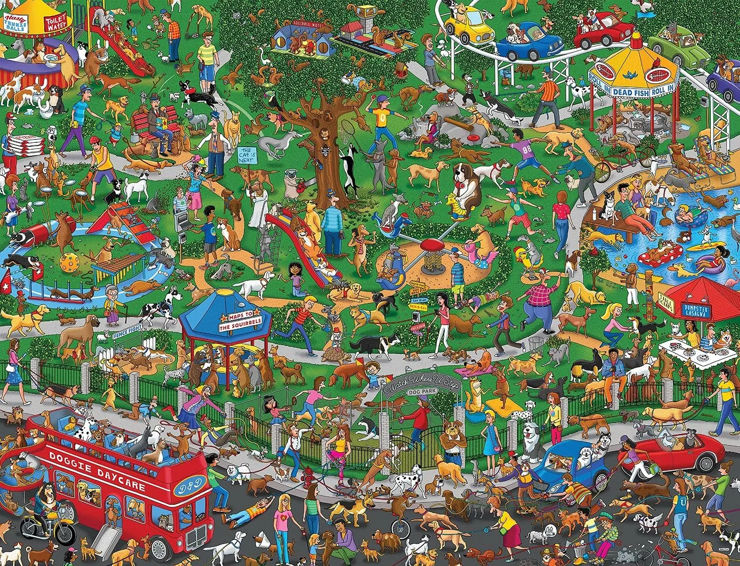 Springbok - The Dog Park - 500 Piece Jigsaw Puzzle- Cartoon Illustration of Dog Park by Steven Skelton