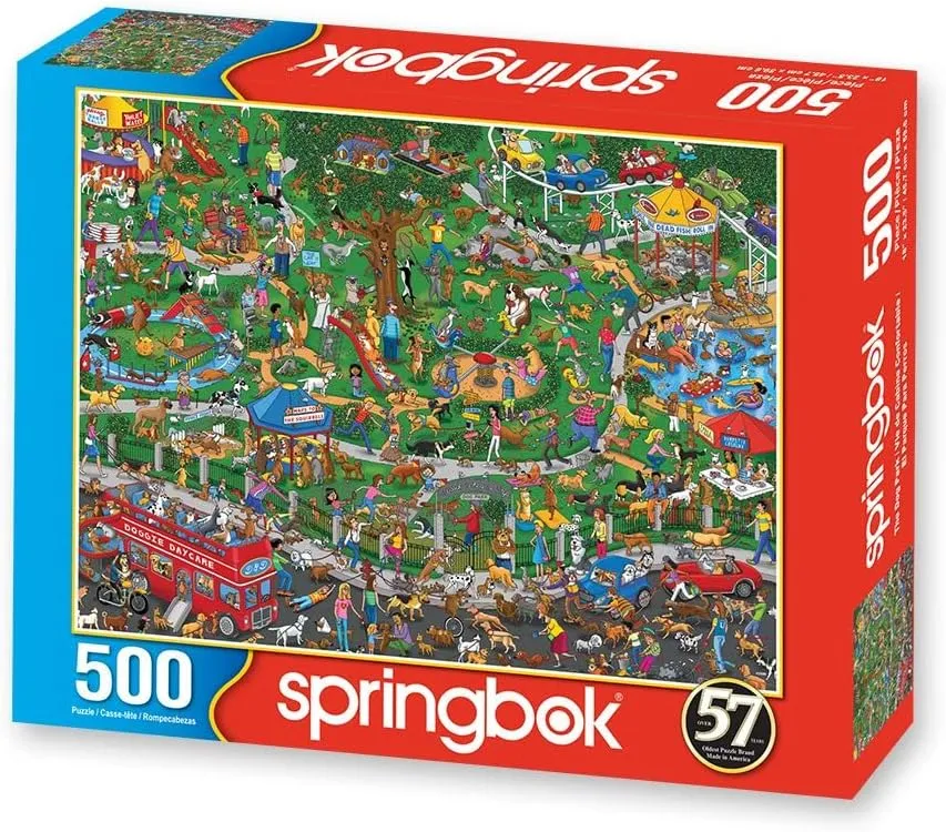 Springbok - The Dog Park - 500 Piece Jigsaw Puzzle- Cartoon Illustration of Dog Park by Steven Skelton