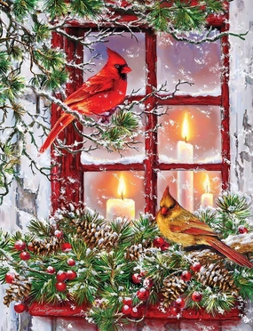 Springbok 500 Piece Jigsaw Puzzle for Adults - Together for Christmas Features a Pair of Cardinals on a Snowy Winter's Holiday Outdoor Scene Precision-Cut Puzzle Pieces Made in The USA