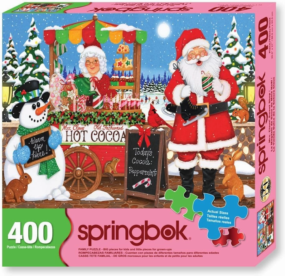 Springbok's Mrs. Claus' Sweet Shop 400 Piece Family Jigsaw Puzzle Features Mrs and Mr. Claus Sharing Their Favorite Holiday Treats - Great for Family Game TIme