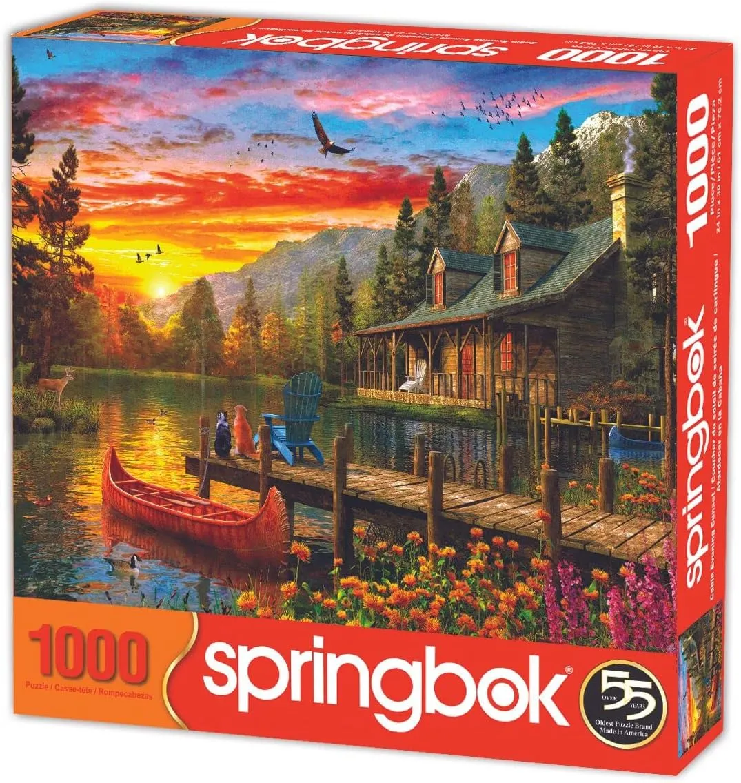 Springbok's 1000 Piece Jigsaw Puzzle Cabin Evening Sunset - Made in USA