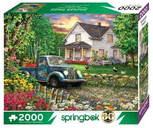 Springbok's Simpler Times 2000 Piece Puzzle for Adults Featuring a Charming Rural Scene Including an Old Farm House with a Classic Pickup Truck - Ribbon Cut Pieces