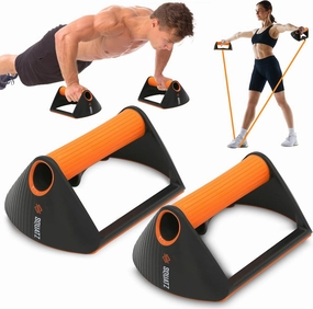 SQUATZ Multi-Function Push Up Rack - Combined with 10lbs and 20lbs Elastic Resistance Bands, Anti Slip Handles, Improves Strength, Power and Cardio, Weight Training, Weight Capacity: 440Lbs