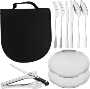 Stainless Steel Cutlery Set 10-Piece Spoons Forks Knives Silverware Camping Supplies Portable Forks Reusable Tableware