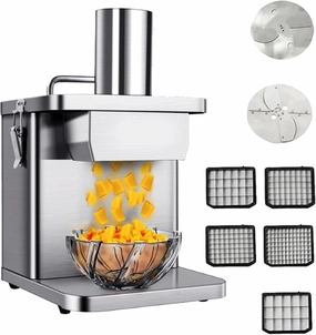 Stainless Steel Vegetable Dicer Electric - Heavy Duty Commercial Fruit Cutter for Carrots, Potatoes, Onions - Granular Cube Cutting and Shredding Food Processor