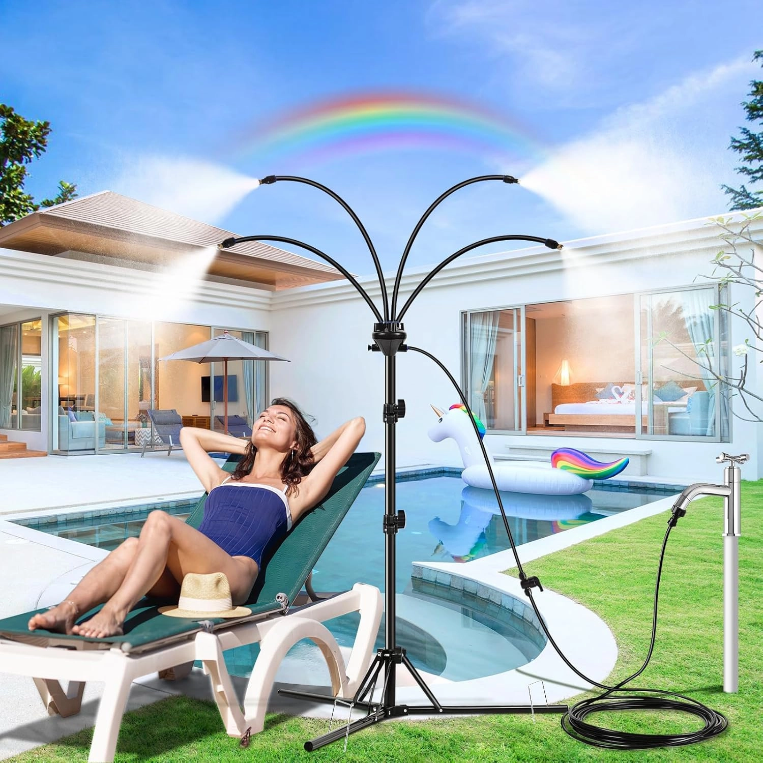 Standing Misters for Outside Patio, Adjustable Height 5.3 FT Stand Misting System for Cooling Outdoor, Portable Water Mister for Mist Playing, Patio Cooling, Backyard, Sprinkler