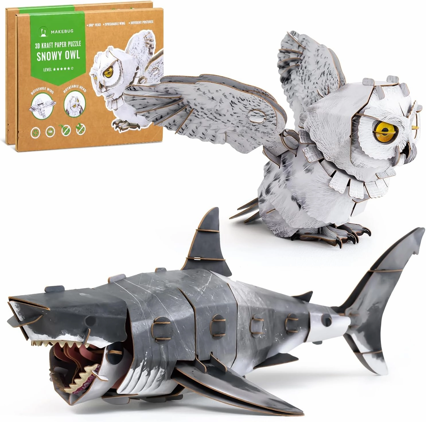 STEM Toy for Kids Play and Interaction for Baby Boys and Girls Early Development and Baby Learning Science Kits Ideal for Birthday Christmas Party Fostering Social(White Shark&Snowy Owl)