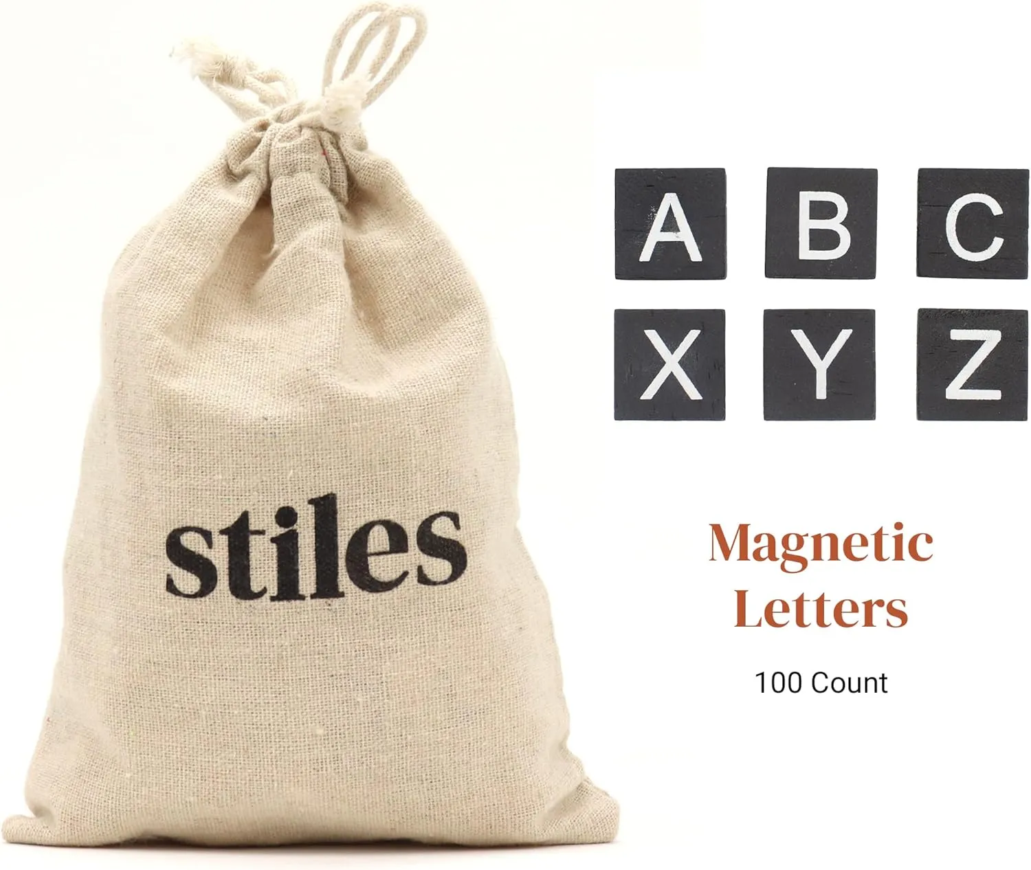 Stiles 100 Piece Wooden Magnetic Letter Tiles - Grey