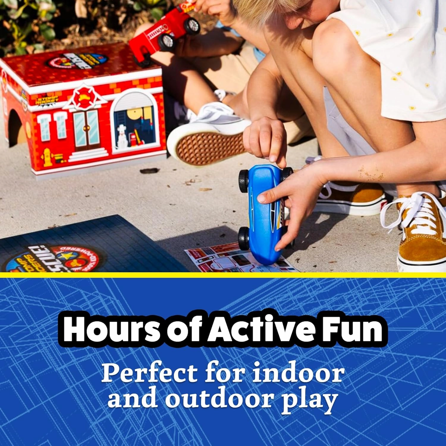 Stomp Rocket Original Stomp Rescue Racers - Dueling Race Cars for Kids - 1 Firetruck, 1 Police Car, 2 Launch Pads and 2 Tunnels - Fun Toy and Gift for Boys or Girls Age 5  Years Old - STEM Toy