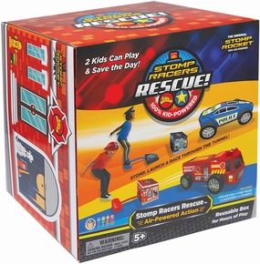 Stomp Rocket Original Stomp Rescue Racers - Dueling Race Cars for Kids - 1 Firetruck, 1 Police Car, 2 Launch Pads and 2 Tunnels - Fun Toy and Gift for Boys or Girls Age 5  Years Old - STEM Toy