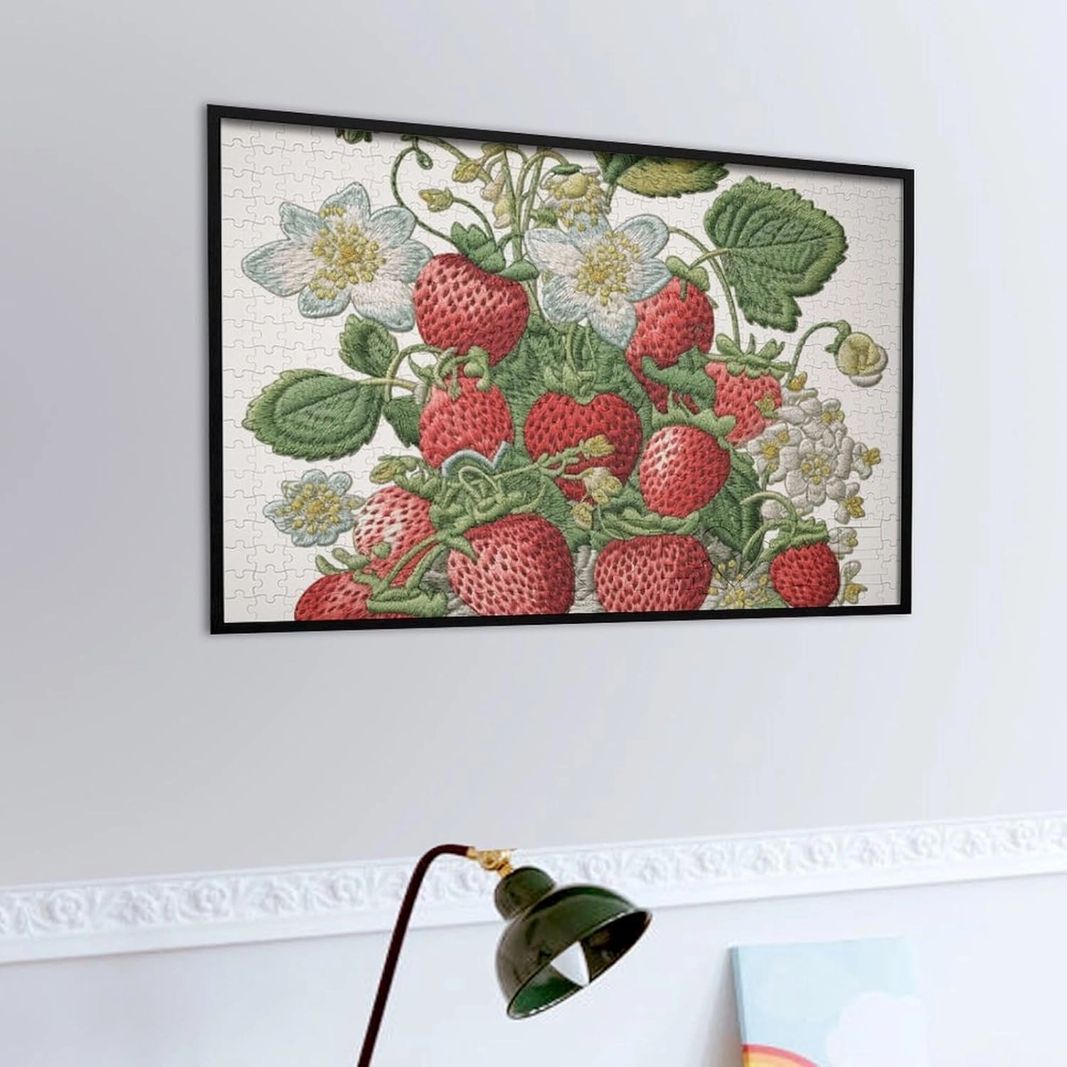 Strawberry Embroidery Puzzles 520 Pieces Personalized Jigsaw Puzzles Strawberry Embroidery Photo Puzzle Challenging Picture Puzzle for Adults Personaliz Jigsaw with Storage Bag (20.5" X 15")