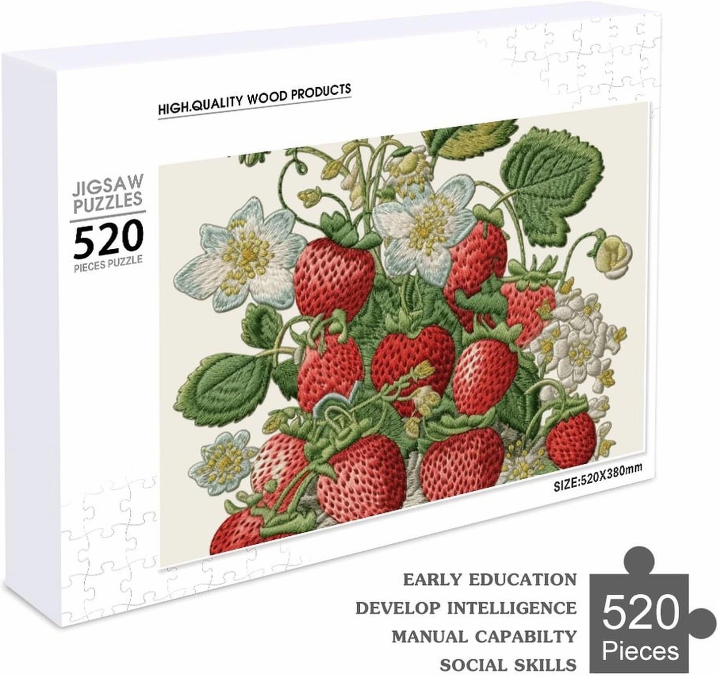 Strawberry Embroidery Puzzles 520 Pieces Personalized Jigsaw Puzzles Strawberry Embroidery Photo Puzzle Challenging Picture Puzzle for Adults Personaliz Jigsaw with Storage Bag (20.5" X 15")