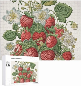 Strawberry Embroidery Puzzles 520 Pieces Personalized Jigsaw Puzzles Strawberry Embroidery Photo Puzzle Challenging Picture Puzzle for Adults Personaliz Jigsaw with Storage Bag (20.5" X 15")