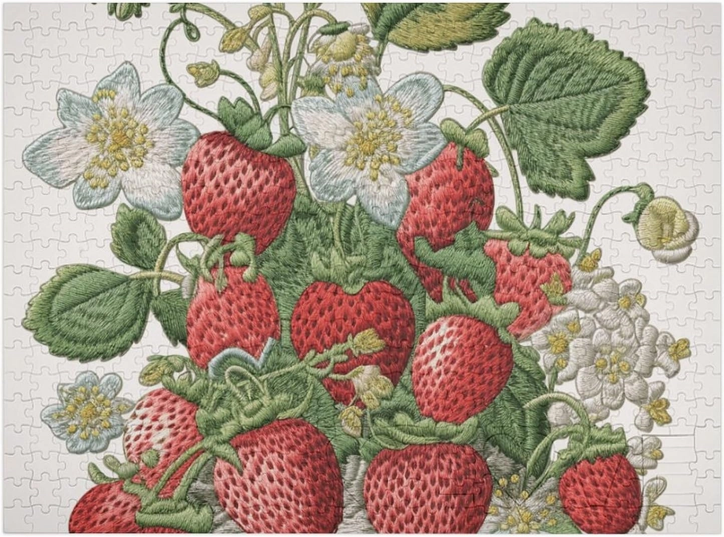 Strawberry Embroidery Puzzles 520 Pieces Personalized Jigsaw Puzzles Strawberry Embroidery Photo Puzzle Challenging Picture Puzzle for Adults Personaliz Jigsaw with Storage Bag (20.5" X 15")