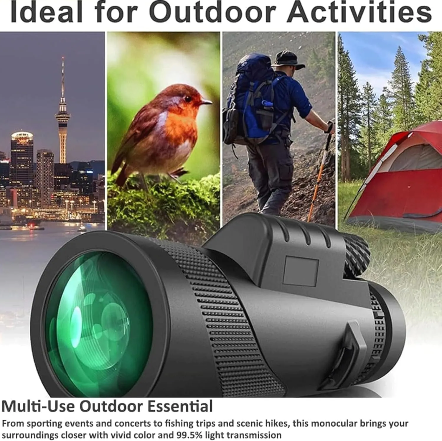 Stscope 360 Monocular, Stethoscope 360 Monocular Set High Powered for Adults Long Range, Bak4 Prism High Power for Stargazing Hunting Wildlife Bird Watching Travel (Green,Normal)