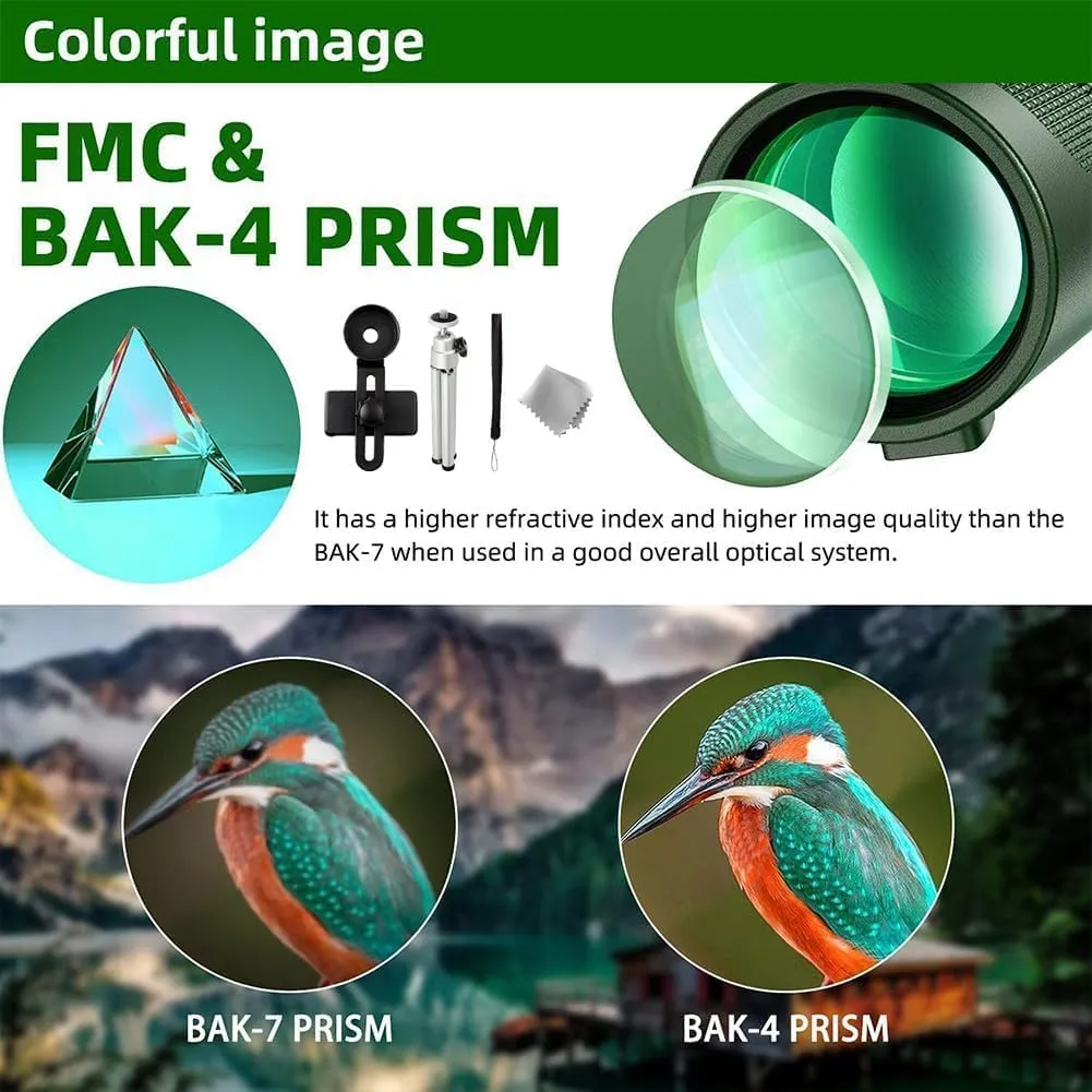 Stscope 360 Monocular, Stethoscope 360 Monocular Set High Powered for Adults Long Range, Bak4 Prism High Power for Stargazing Hunting Wildlife Bird Watching Travel (Green,Normal)