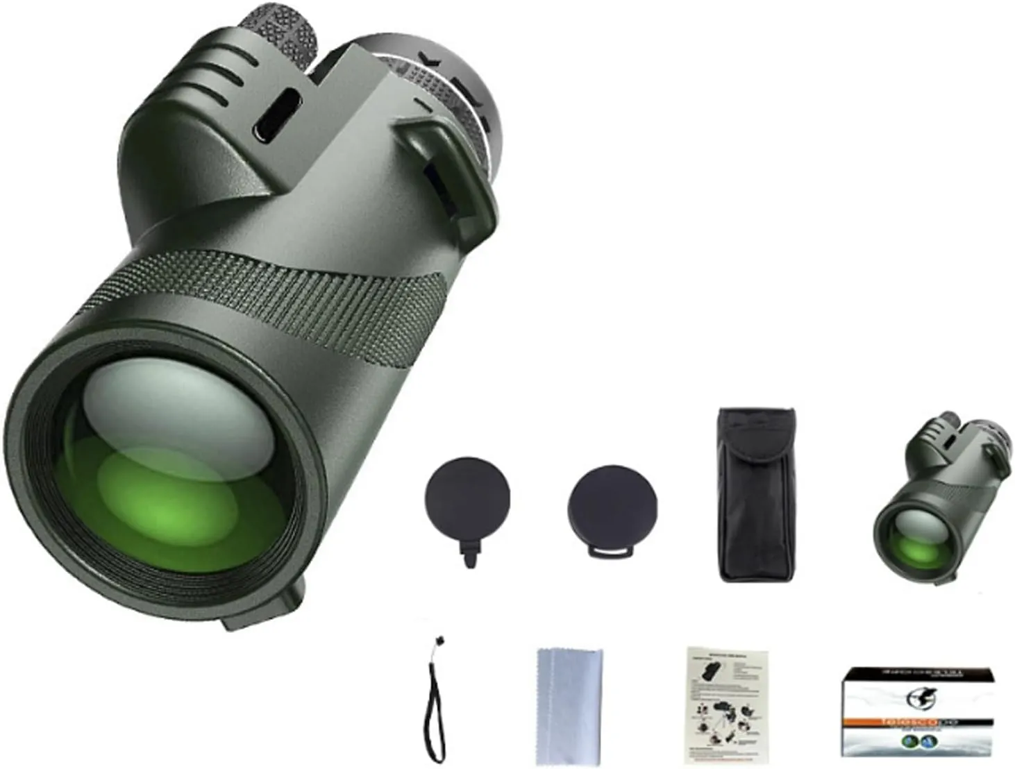 Stscope 360 Monocular, Stethoscope 360 Monocular Set High Powered for Adults Long Range, Bak4 Prism High Power for Stargazing Hunting Wildlife Bird Watching Travel (Green,Normal)