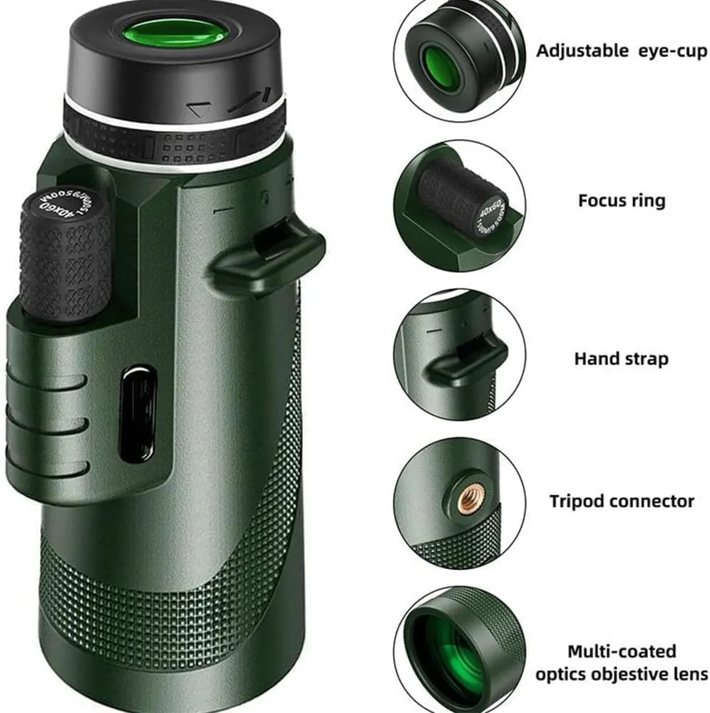 Stscope 360 Monocular, Stethoscope 360 Monocular Set High Powered for Adults Long Range, Bak4 Prism High Power for Stargazing Hunting Wildlife Bird Watching Travel (Green,Normal)