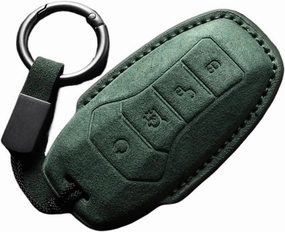 Suede Car Key Case Handmade Purse Cover Compatible for BYD Tang DMI Han EV Dolphin Seal Song Plus Yuan DMP Keychain Fashion(Sky Blue)
