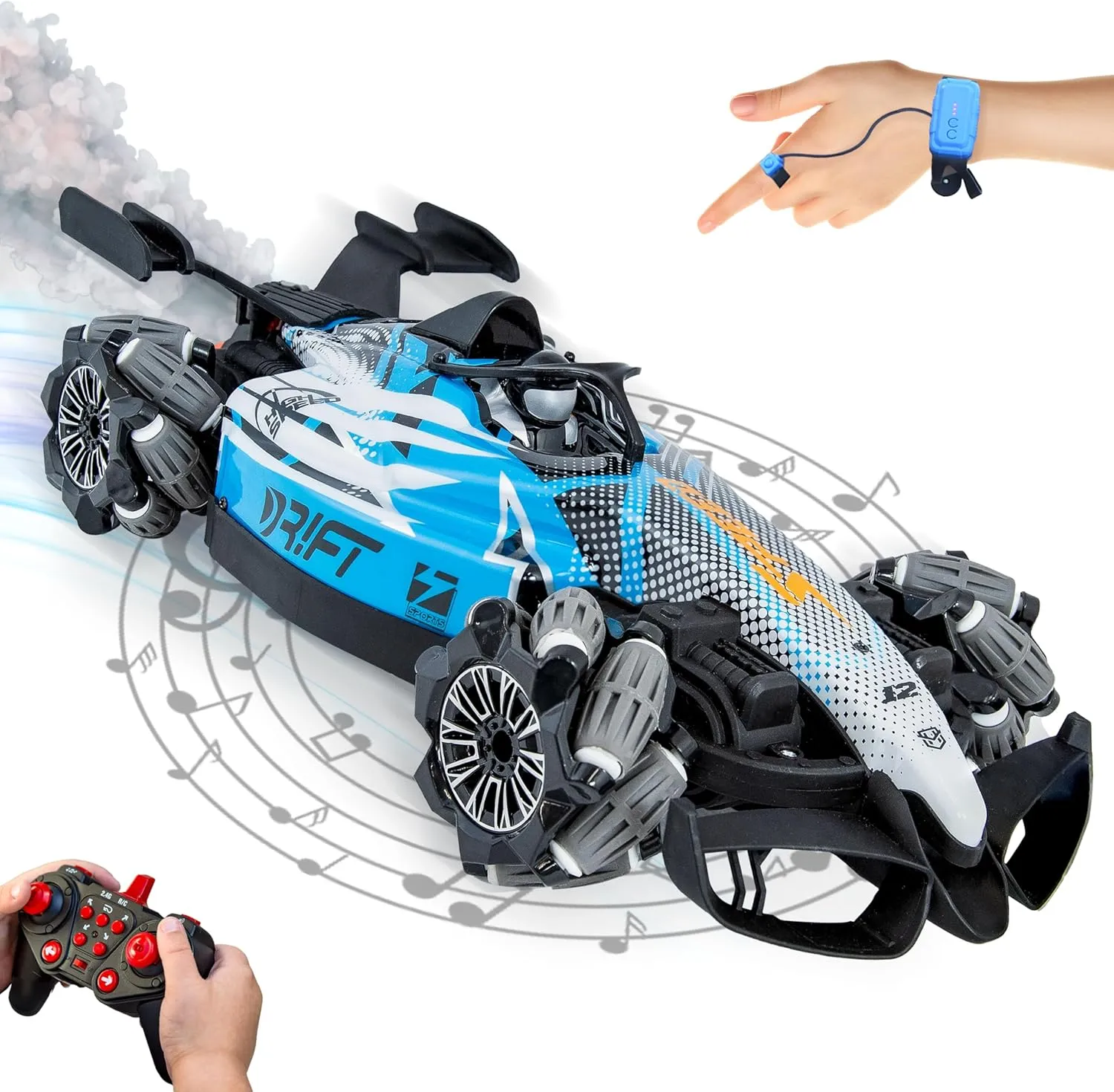 Sunnydaze Stupendous Stunts Kids Remote Control Car - RC Car with Lights, Sounds, Steam for Ages 6  - 360-Degree Rotation