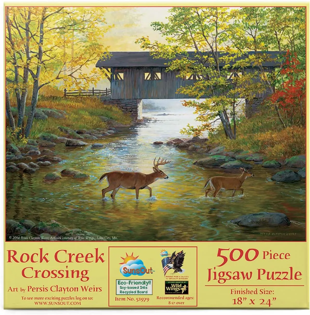 SUNSOUT INC - Rock Creek Crossing - 500 pc Jigsaw Puzzle by Artist: Persis Clayton Weirs - Finished Size 18" x 24" - MPN# 51979