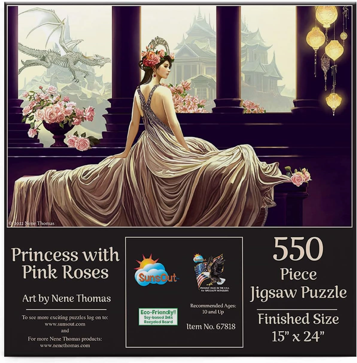 SUNSOUT INC - Princess with Pink Roses - 550 pc Jigsaw Puzzle by Artist: Nene Thomas - Finished Size 15" x 24" Fantasy - MPN# 67818