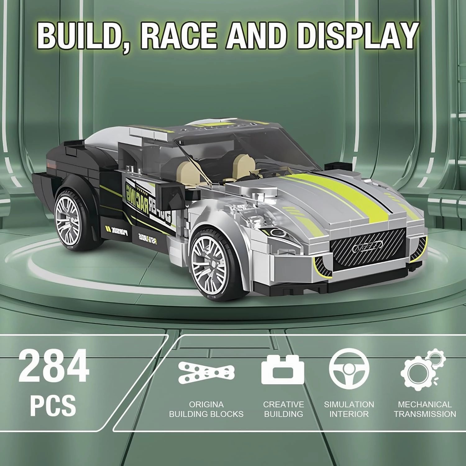 Super Racing Car Building Sets with Display Case, Collectible Champion Car Model DIY Building Kit, Cool Vehicles Construction Toy Sets for Adult Teens Kids Gift Idea(284 Pieces)