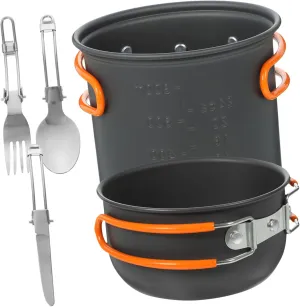 SUPVOX 1set Metal Camping Cookware Set Person Outdoor Lightweight Pots Frying Pan Plates Cups for Hiking Backpacking and Picnics