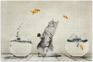 susiyo Cat Fish 1000 Piece Jigsaw Puzzle, Wall Artwork Puzzle Games for Adults Teens 29.5" L X 19.7" W
