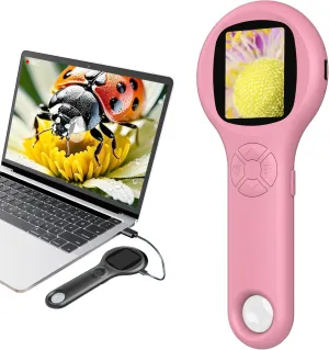 T TAKMLY Microscope for Kids, Educational Science Kit Toys Handheld Digital Magnifying Glass Camera, Macro Fixed Focus Kid Mini Microscopes 500x Magnification,4X Zoom, Interactive Learning, Pink