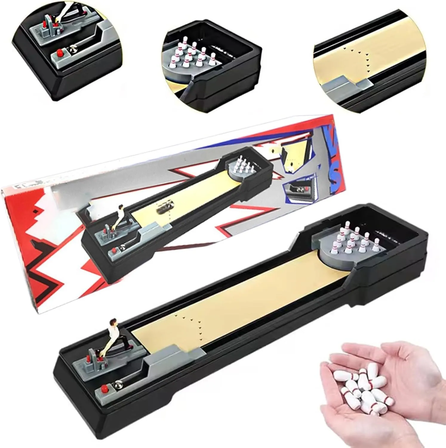 Table Top Bowling Gadget Kids Gift Set, Larger Size Wooden Mini Bowling Set, Tabletop Bowling Game, Desk Stress Relief Fidgets for Adults, Funny Party Desktop Gifts for Men Women Kids Teens